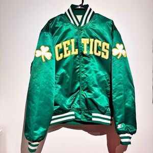 Vintage Boston Celtics Starter Jacket XL 80s 90s NBA Green Satin Bomber
